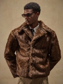 AKNOTIC Business Casual Men's Casual Faux Fur Collar Long Sleeve Jacket, Autumn, For Fall Winter