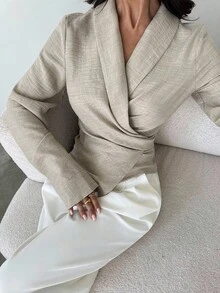 Firerie 女士新款休闲优雅杏色仿麻长袖衬衫 - 杏色 - 查看 6
