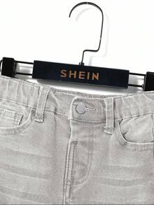 SHEIN 男童黑色舒适清爽深色水洗弹力修身牛仔裤，适合日常穿着和秋冬季返校季穿着。 - 淺灰色 - 查看 4
