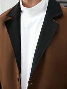 Manfinity CasualCool Plus Size Men's Casual Contrast Lapel Collar Drop Shoulder Loose Jacket, Autumn/Winter