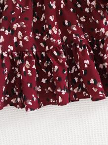 Emery Rose Kids Emery Rose Kids 年轻女孩夏季/秋季全身印花荷叶边荷叶边袖连衣裙，非常适合夏季和秋季休闲日常穿着和学校日常穿着，妈妈和女儿和姐妹搭配 - 紅色 - 查看 7