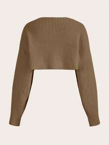 EURMUSE Y2K Grunge Drop Shoulder Open Front Crop Cardigan Without Tube Top - Camel - View 2