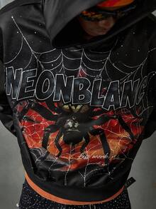NEON BLANC Áo nỉ trùm đầu dài tay dành cho nam, họa tiết nhện Halloween, mùa thu, mùa đông - màu đen - Xem 4