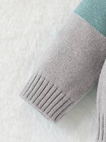 SHEIN Vintaside Kids Baby Boy Colorblock Sweater And Knit Pants Set, Autumn/Winter Fall - Light Grey - View 4