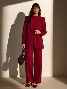 CLARA VERO Conjunto de blazer y pantalón de pierna ancha de unicolor