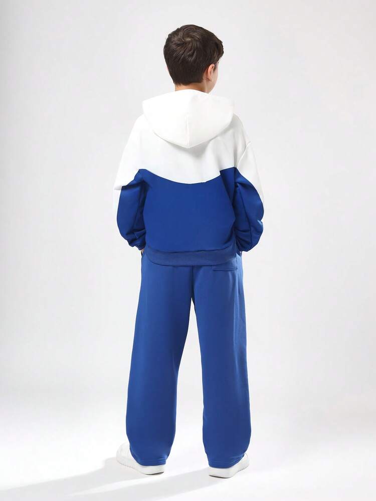 Color Block Hooded Sweatshirt With Wide Leg Joggers
