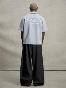 PAVTROS Manfinity Streetrush Men's Basic Casual Solid Color Loose Fit Pants Black Wide Leg Pants Wide Leg Trousers Wide Leg Pants Wide Leg Pants Men Baggy Wide Pants, For Fall - Black - View 2