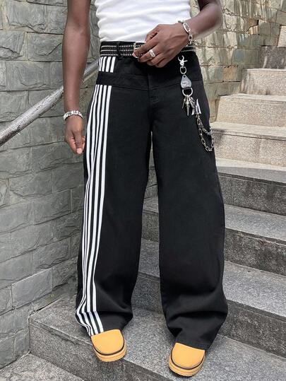 Street Life Jeans en denim décontracté ample à rayures pour hommes