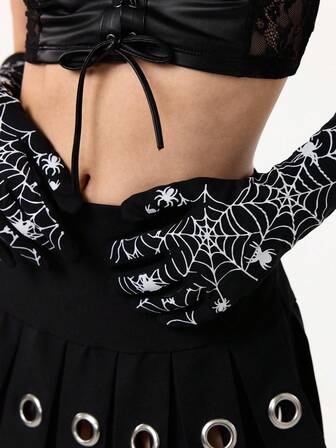 Grunge Punk 1 Pair Punk Style Spider Web Pattern Fingerless Gloves, Y2K Sexy High Quality Long Gloves, Niche Design Fashion Elastic Gloves