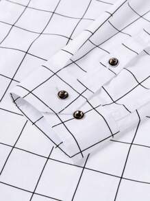 Manfinity Mode 男士白色格子常规版型衬衫，长袖设计，商务风格，男士休闲正装衬衫，男士白色格子衬衫，白色和黑色格子衬衫，男士格子正装衬衫，男士白色格子衬衫，秋季 - 白色 - 查看 6