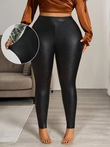 Hourglow Pantalon d'automne pour femmes Dollyholly86, pantalon skinny en PU de couleur unie taille haute grande taille pour femmes, pour la silhouette en sablier