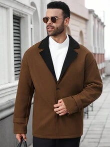 Manfinity CasualCool Plus Size Men's Casual Contrast Lapel Collar Drop Shoulder Loose Jacket, Autumn/Winter