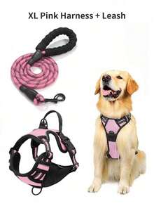 Hundsele, justerbar mjuk vadderad väst, reflekterande oxfordväst med kvävningsskydd, handtag och bilbältesögla (valfritt) – Inkluderar gratis kraftigt koppel på 1,5 meter