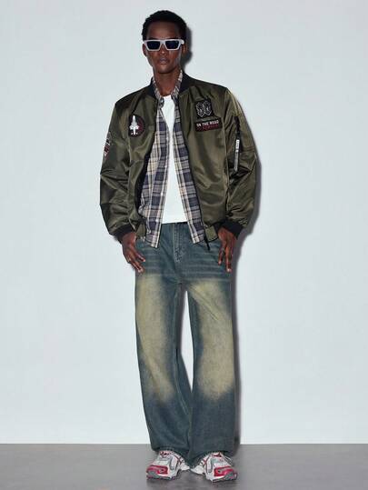  MODCRASH Hehcn 男士做旧复古蓝色宽松直筒休闲牛仔裤，阔腿裤，适合送给丈夫或男友，牛仔裤，宽松牛仔裤，适合秋季、冬季、春夏街头风