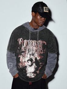 MODCRASH Men's Washed Black Short Sleeve Casual Round Neck T-Shirt, Streetwear, Goth, Graphic Tee, Halloween - Black - View 1