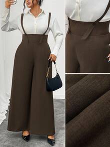 SHEIN Clasi Plus Size Women Elegant Everyday Commute Comfortable Cinched Waist Long Jumpsuit, Suitable For All Seasons - Coffee Brown - View 6