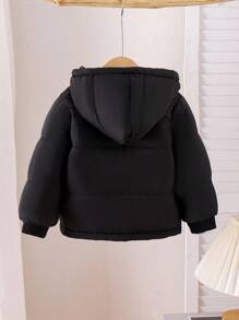 SHEIN Playful Pals Áo khoác có mũ trùm đầu dài tay màu đen thời trang thoải mái có khóa kéo dành cho bé trai, mùa thu/đông - màu đen - Xem 2