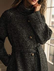 MOTF PREMIUM WOOL BELTED OVERCOAT - Dark Grey - View 3