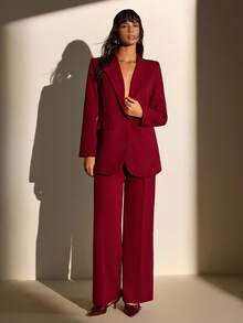 CLARA VERO Conjunto de blazer y pantalón de pierna ancha de unicolor