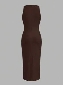 SHEIN LUNE 休闲女式杏色纹理针织紧身连衣裙