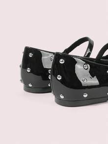 CUCCOO DOLLMOD Women's Rhinestone Decor Glossy Buckle Design Flat Casual Shoes - Black - View 9