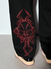 MODCRASH Men's Stylish American Retro Straight Jeans, Goth, Denim Jeans, Baggy Jeans