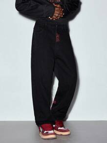 MODCRASH Men's Stylish American Retro Straight Jeans, Goth, Denim Jeans, Baggy Jeans