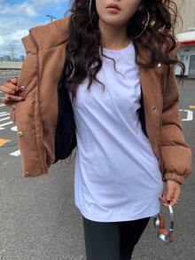 DAZY 女士短款夹棉大衣，全新时尚百搭设计，高品质冬季夹克 - 棕色 - 查看 9