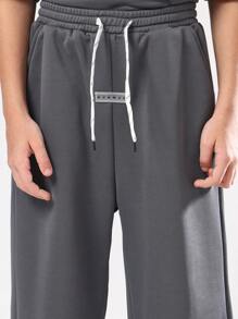 SUMWON Conjunto de dos piezas de pantalón ancho y parte superior con estampado de gráfico de soda naranja, cintura elástica con cordón, para usar en otoño e invierno - Gris Oscuro - Ver 8