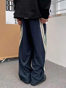 Claim Dot Men Contrast Side Seam Trousers - Navy Blue - View 2