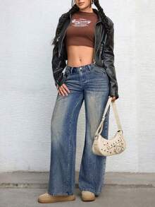 SHEIN Teenager Mädchen Lässige Verwaschen Weite Gerade Bein Jeans