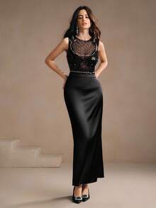 Anewsta Áo ba lỗ cổ tròn đính hạt cườm phong cách nghỉ dưỡng thời trang nữ - màu đen - Xem 7