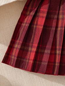 Souflis Souflis 女婴心形图案圆领长袖毛衣和格子印花裙套装