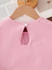 Young Girl Cute Ruffle Hem Asymmetrical Hem & Bow Print Casual Pants Set Pink Bow Pants