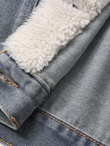 DAZY Women's Casual Faux Shearling Patchwork Denim Jacket Thermal Lined,Winter Y2k Women Coats - Blue - View 9