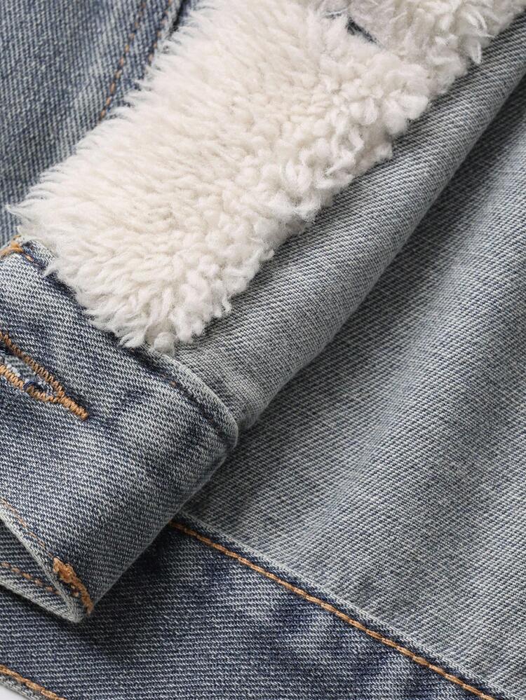Women's Casual Faux Shearling Patchwork Denim Jacket Thermal Lined,Winter Y2k Women Coats