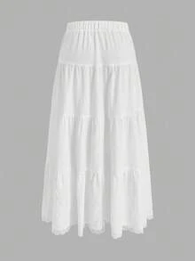 SHEIN EZwear Women's Casual Vacation Multi-Layer Cake Skirt, Suitable For Summer Chic Dress - White - View 2