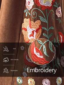 LanaWest Women's Western Casual Coffee Brown Embroidered Flare Pants, LanaWes Fall Cloth For Women