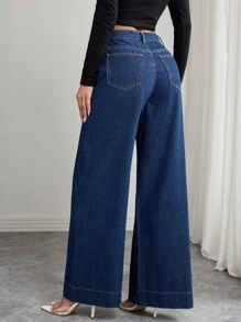 Elenzga Women's Loose Straight Leg Casual Denim Wide Leg Pants, Versatile For Summer - Dark Wash - View 2