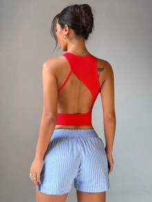 Slayform Seamless Solid Color Backless Sports Tank Top For Women - Red - View 4