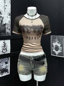 EgrlEra Camiseta de mujer de cuello redondo con estampado gráfico retro de subcultura - Multicolor - Ver 1