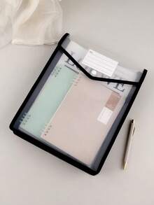 1 件/2 件大容量 A4 文件夹，加厚防水文件袋，带透明纽扣封口，文件/学生档案袋 - 黑色 - 查看 7