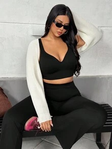 SHEIN Essnce Athleisure 大码女士无缝冬季运动文胸（黑色），冬季女士运动服 - 黑色 - 查看 6
