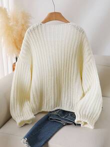 CosyJoli Cardigan tricoté asymétrique avec boutons, mode pour l'extérieur et les déplacements, tailles grandes - Beige - Voir 2