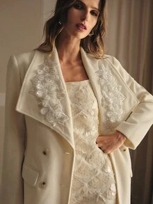 MOTF PREMIUM APPLIQUES BELTED OVERCOAT - Beige - View 4