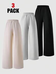 SHEIN ChillGRL 3件套女童休闲街头数字图案保暖内衬阔腿裤，秋冬