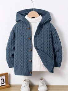 1 件年轻男孩休闲可爱日常舒适超大卡其色罗纹饰边连帽开衫，适合外出、上学、日常聚会、秋冬