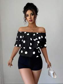 Selianne Women's Ruffled Polka Dot Off Shoulder Fashion Blouse - Multicolor - View 5