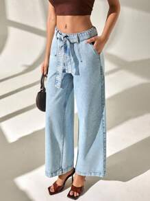 CLARA VERO Women's Casual Light Wash Wide Leg Denim Jeans, Perfect Long Pants For Everyday Comfort And Chic Style. - Light Wash - View 4