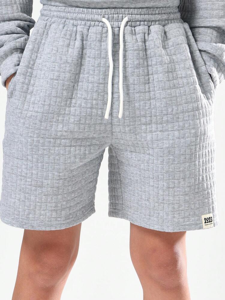 Quilted Hoodie And Shorts Set With Centre Pocket